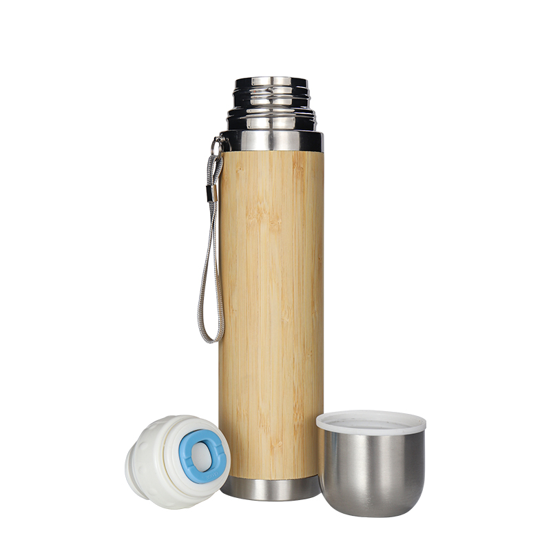 450ml NEW Bamboo Double Wall Stainless Steel Bullet Shape Thermos Mug Water Bottle Bullet Thermos Vacuum Insulated Flask